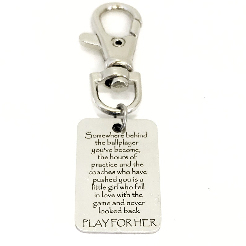 Play For Her Bag Clip Softball Player Gift Bag Charm Softball Team Gifts Sports Daughter Gift Keychain Clip Sports Bag Clip
