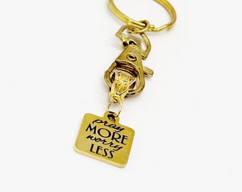 Pray More Worry Less Keychain Faith Gift Christian Gold Stainless Steel Engraved Charm Inspirational Religious