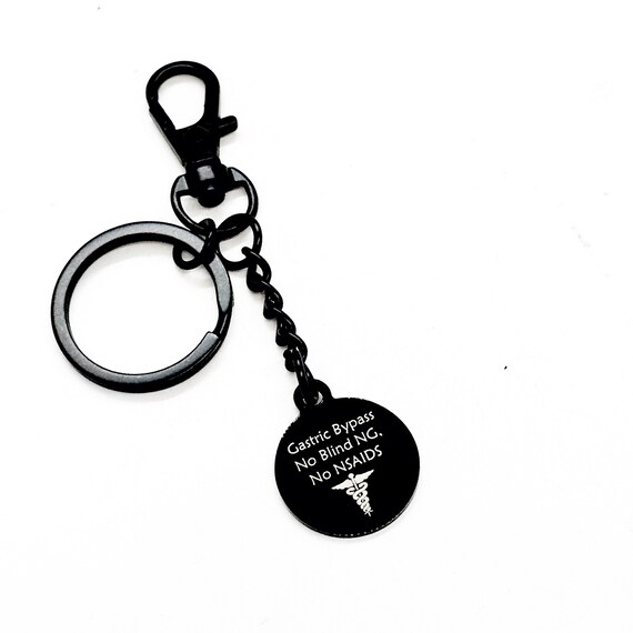Gastric Bypass Black Charm Clip On Keychain, Gastric Bypass Medical ID, Medical Awareness Tag, Zipper Charm, Keychain Charm