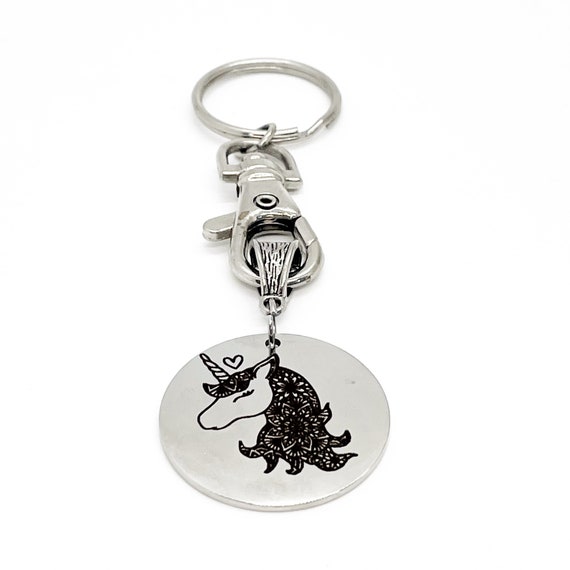 Mandala Unicorn Keychain, Mandala Charm, Unicorn Gift, Unicorn Lover, Mandala Print, Keychain Gift, Mandala Keychain, Gift For Her