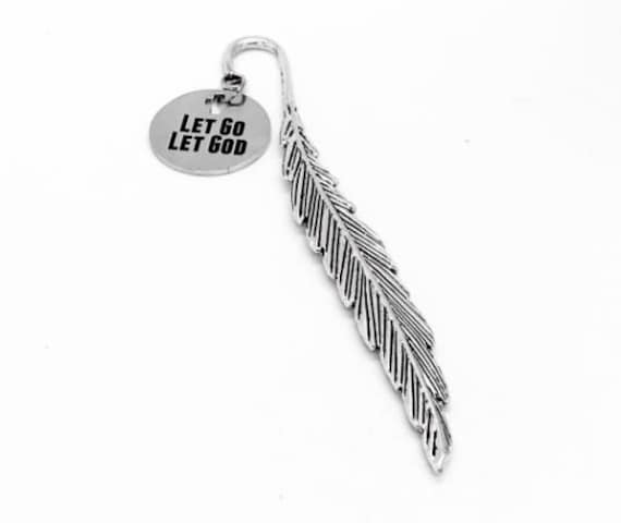 Let Go Let God Feather Bookmark Faith Gift Christian Stainless Steel Engraved Charm Inspirational Religious Bookmark