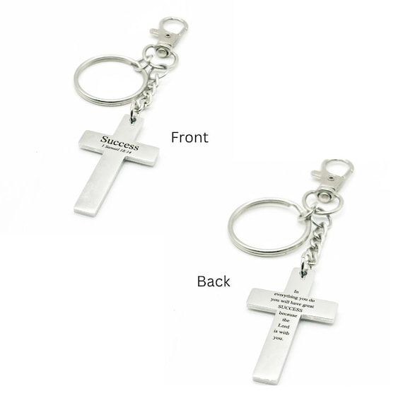 Success Scripture Cross Clip On Keychain Christian Gift Bible Verse Keychain Faith Keyring Inspirational Stainless Steel Cross Charm