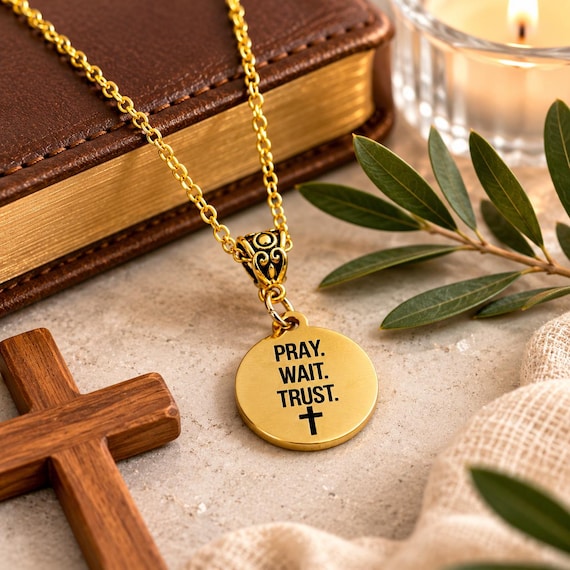 Pray Wait Trust Goldtone Necklace