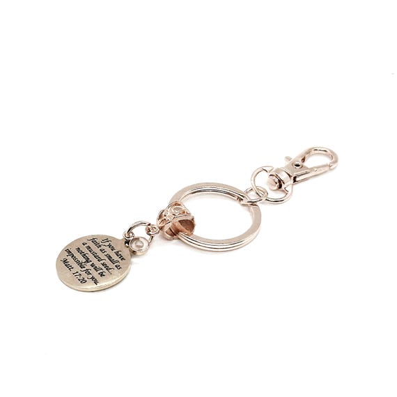 Mustard Seed Scripture Rose Goldtone Clip On Charm Key Chain, Matthew 17 20 Charm, Bible Verse Gifts, Christian Gift, Baptism Gifts