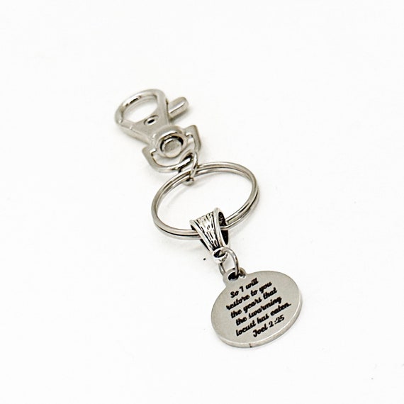God Will Restore The Lost Years Joel 2 25 Charm Clip On Keychain, Recovery Gift, Recovering, Divorce, Sympathy Gift, Sickness, God Restores