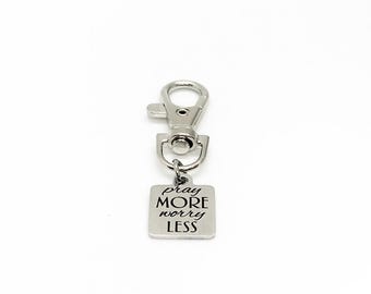 Pray More Worry Less Clip On Charm Faith Gift Christian Stainless Steel Engraved Charm Inspirational Religious