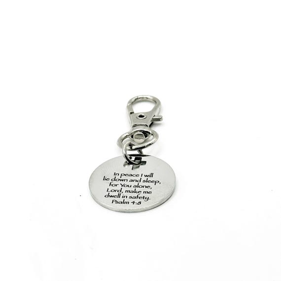 Psalm 4 8 Clip On Charm In Peace I Will Lie Down And Sleep Christian Scripture Faith Jewelry Lobster Clasp Gift