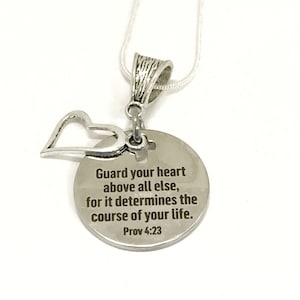 Bible Verse Necklace, Guard Your Heart Necklace, Prov 4 23 Necklace, Bible Verse Jewelry, Bible Verse Gift For Her, Daughter Gift