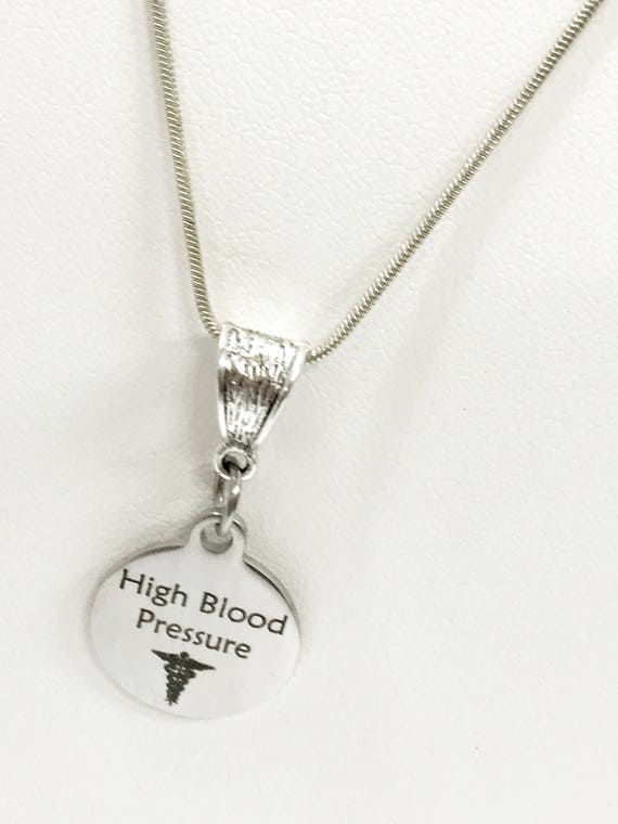 High Blood Pressure Necklace, High Blood Pressure Medical Condition Necklace, HBP Awareness Engraved Pendant Necklace, Medical ID Jewelry