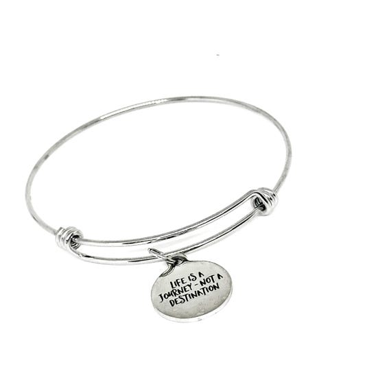 Life Is A Journey Not A Destination Stainless Steel, Inspirational Bracelet Adjustable 19mm Charm Motivational Bangle Jewelry Gift