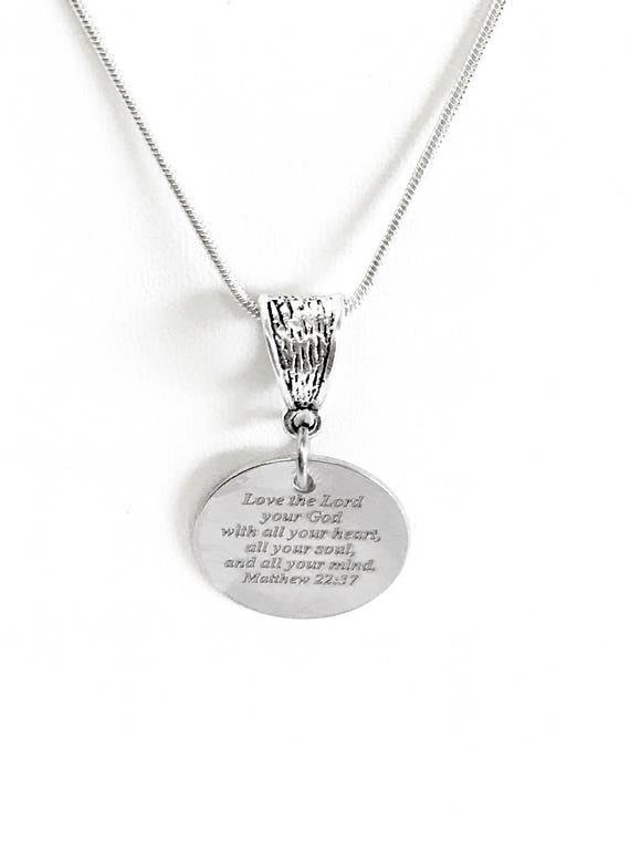 Love The Lord Your God With All Your Heart All Your Mind And All Your Soul Scripture Necklace, Matt 22:37 Bible Verse Jewelry Gift For Her