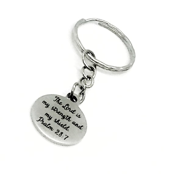 Christian Keychain, The Lord Is My Strength And My Shield Keychain, Bible Verse Keychain, Christian Gift, Christian Verse, Scripture Gift