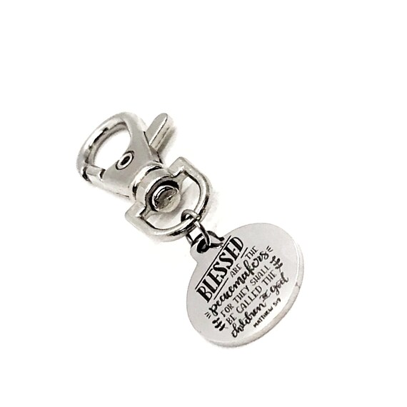 Bag Charm, Blessed Are The Peacemakers Gift, Matthew 5 9 Charm, Christian Gift, Faith Quote, Keychain Charm, Purse Charm, Police Officer