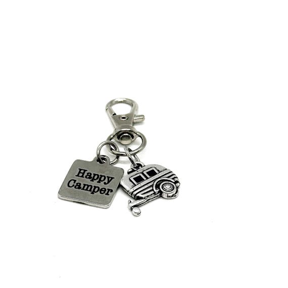 Happy Camper Clip On Charm, Bag Charm, Camping Life, Key chain Charm, Retirement Gift, Gift For Her, Gift For Him, Love To Camp, Camp Gift