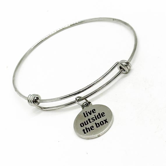 Live Outside The Box Charm Bracelet, Expanding Bangle, Stacking Bracelet, Motivational, Encouragement, Daughter Gift, Friend Gift, Be You