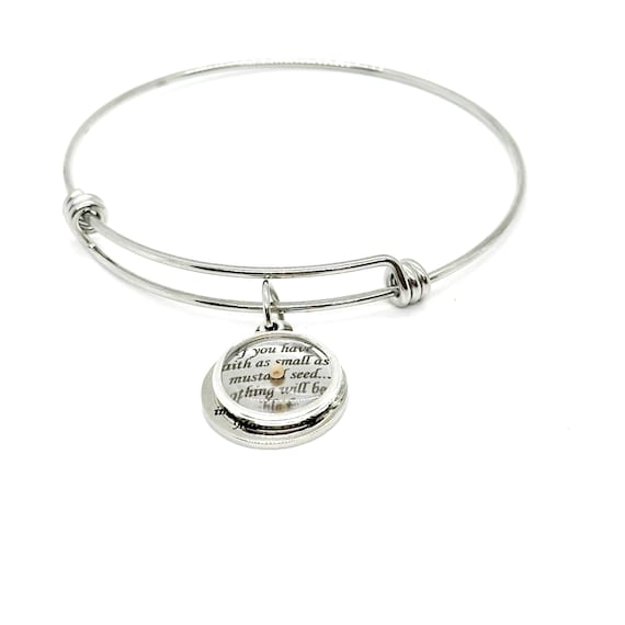Mustard Seed Scripture Round Charm Bracelet, Matthew 17 20, Mustard Seed Jewelry Gifts, Christian Jewelry, Mustard Seed Faith Jewelry Gift