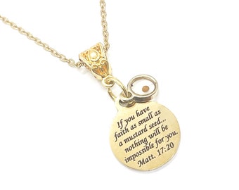 Mustard Seed Necklace, Mustard Seed Scripture Pendant, Matthew 17 20, Christian Necklace, Faith Necklace, Mustard Seed Faith Gift