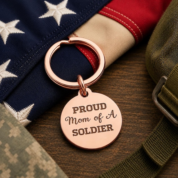 Proud Mom Of A Soldier Rose Goldtone Keychain