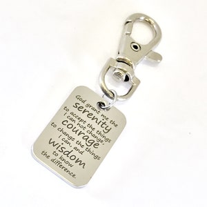 Serenity Prayer Charm, Recovery Serenity Prayer, Bag Charm, Serenity Courage Wisdom Charm, Serenity Prayer Gift, Bag Tag Clip Charm
