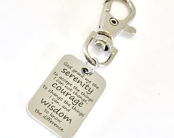 Serenity Prayer Charm, Recovery Serenity Prayer, Bag Charm, Serenity Courage Wisdom Charm, Serenity Prayer Gift, Bag Tag Clip Charm