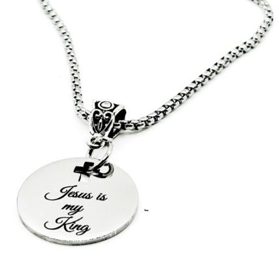 Jesus Is My King Stainless Steel Necklace With Engraved Bible Verse Charm Christian Gift For Men And Women From JKCE Designs