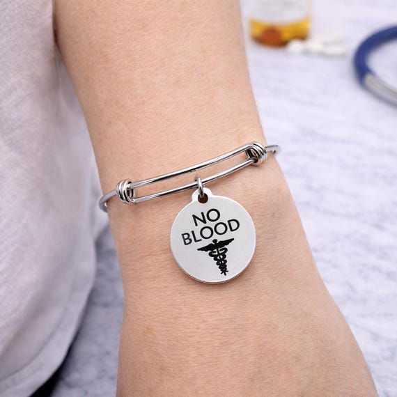 No Blood Medical Alert Charm Bracelet