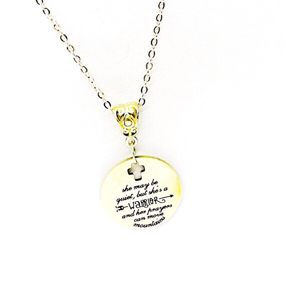 She May Be Quiet But She’s A Prayer Warrior Pendant Necklace, Faith Jewelry, Prayers Can Move Mountains, Wife Mom, Daughter, Prayer Group
