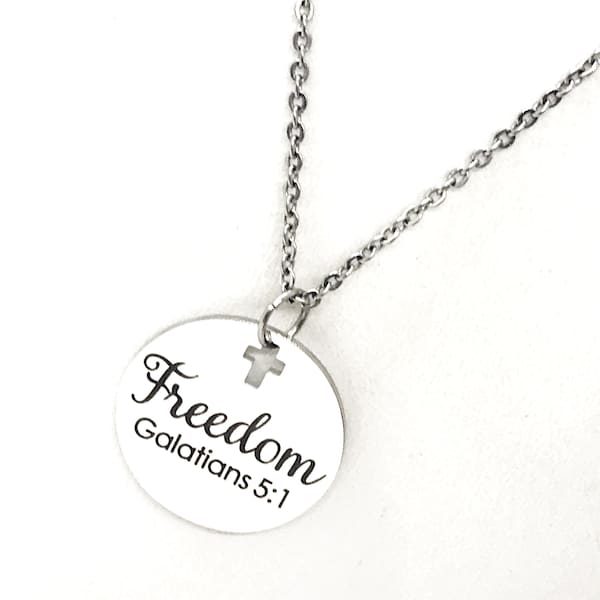 Faith Gift, Freedom Necklace, Galatians 5 1 Necklace, Scripture Gift, Bible Verse Gift, Scripture Charm, Scripture Quote, Freedom in Christ