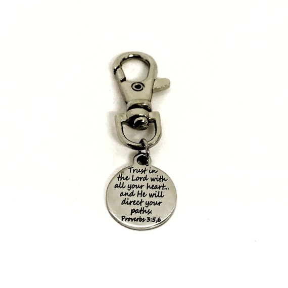Bag Charm, Purse Charm, Trust In The Lord With All Your Heart  Charm, Proverbs 3 5 and 6 Charm, Scripture Quote, Christian Planner Charm
