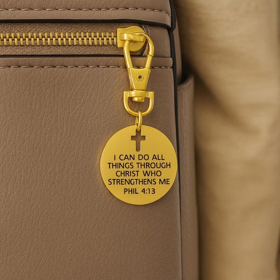 I Can Do All Things Through Christ Clip On Charm Engraved Stainless Steel Scripture Keychain Purse Or Backpack Accessory Gift
