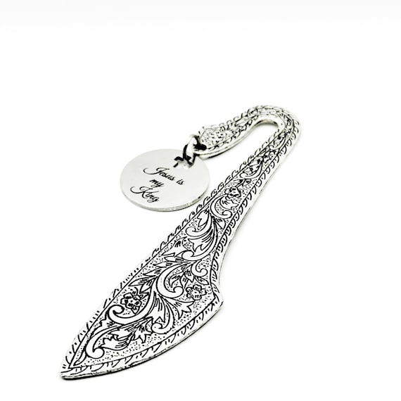 Jesus Is My King Bookmark Ornate Silver Faith Bookmark With Stainless Steel Engraved Charm Cross Cut Out Christian Gift JKCE Designs