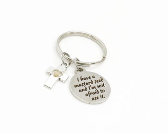 Mustard Seed Quote and Heart Cross Keychain, Mustard Seed Faith, Matthew 17 20, Mustard Seed Gifts, Christian Gifts, Scripture Gift