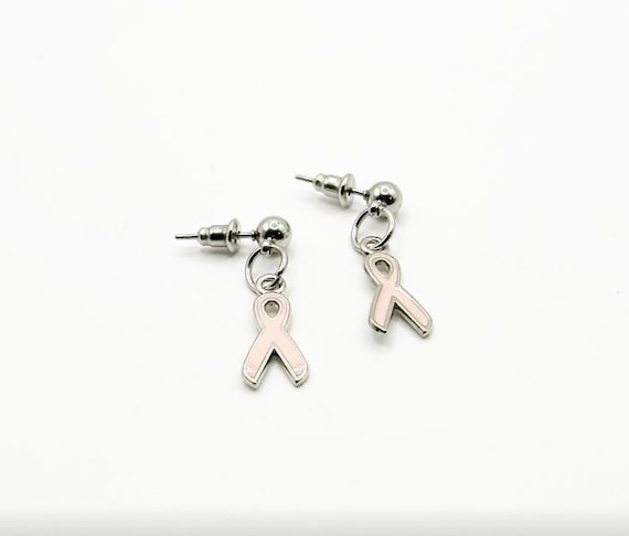 Silver-tone Light Pink Ribbon Earrings, Awareness Gifts, Breast Cancer, Survivor Gifts