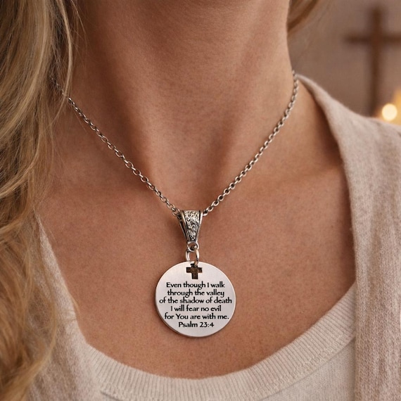 Psalm 23 4 Scripture Necklace Even Though I Walk Through The Valley Of The Shadow Of Death Faith Stainless Steel Jewelry