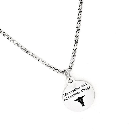 Medical Condition Necklace, Minocycline And All Cyclones Allergy Necklace, Allergic Notification, Medical Notification, Medicine Allergy