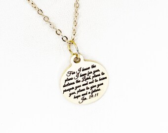 For I Know The Plans I Have For You Goldtone Necklace, Jeremiah 29 11 Scripture Jewelry, Christian Gift, Bible Verse Jewelry, Gift For Her