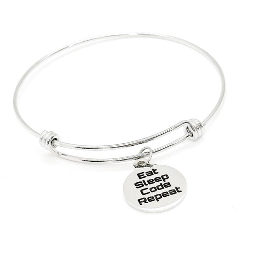 Eat Sleep Code Repeat Charm Bracelet, Coding Nerd Love Gift, Comp SCI Major, Physics, Gift For Her, Daughter, Girlfriend, Fun Gifts