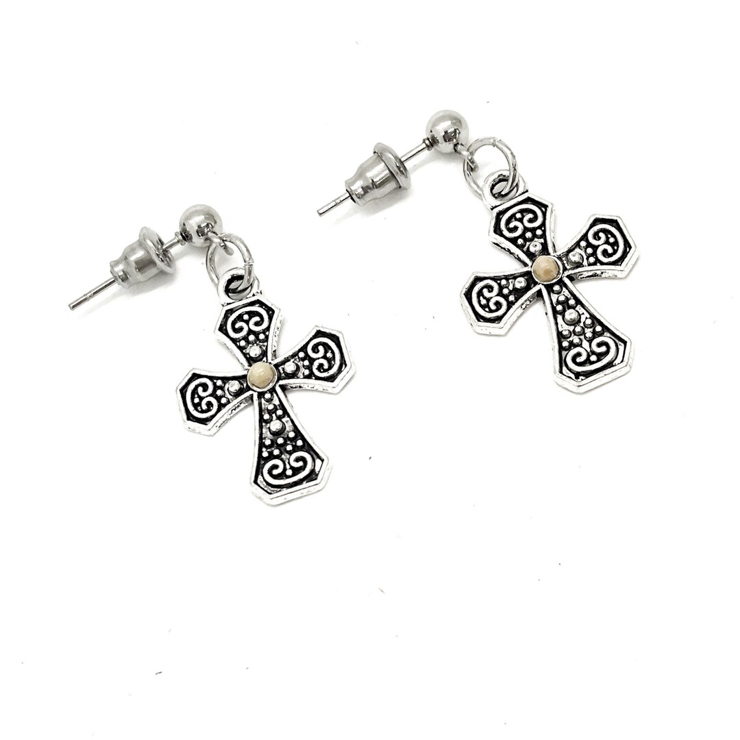 Faith Gifts Mustard Seed Cross Earrings Mustard Seed Etsy