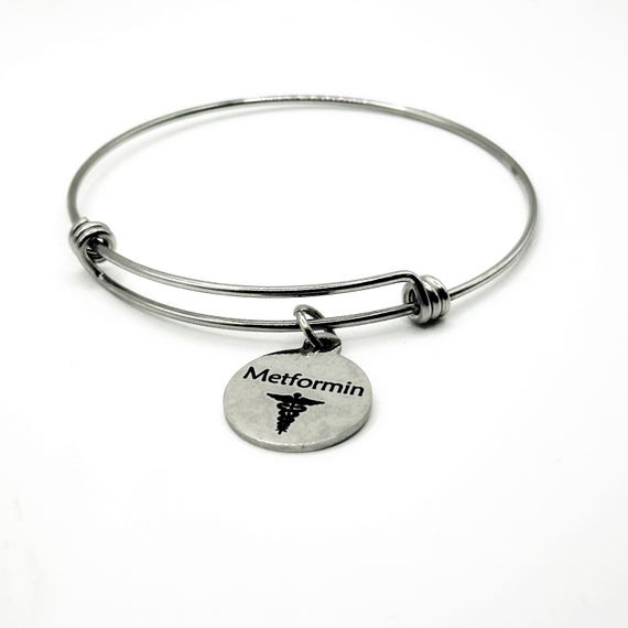 Metformin Medicine Alert Charm Bracelet Stainless Steel Expanding Bangle Medication Awareness Jewelry