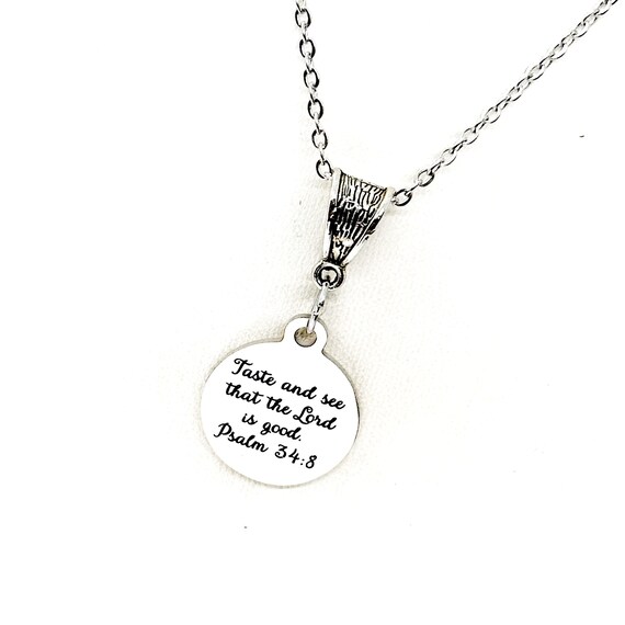 Taste And See That The Lord Is Good Necklace, Psalm 34 8, Scripture Jewelry, Faith Jewelry, Christian Gifts, Cook Gifts, Bible Verse Jewelry
