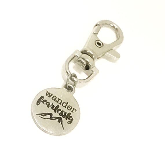 Travel Gifts, Wander Fearlessly Charm, Luggage Tag, Travel Bag Clip, Travel Luggage Gift, Zipper Pull, Travel Journal Charm
