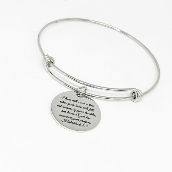 Faith Inspirational Habakkuk 2 3 Bible Verse Bracelet Stainless Steel Engraved Charm Christian Gift Religious Jewelry For Women Joyful Tears