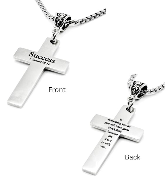 Success Scripture Cross Necklace Bible Verse Christian Jewelry Faith Gift Inspirational Double Sided Cross