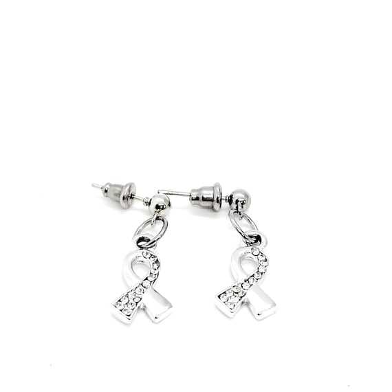 Silver-tone Ribbon Earrings, Awareness Gifts, Awareness Charm, Disabled Children, Brain Disabilities, Parkinson’s, Ovarian Cancer, Dyslexia