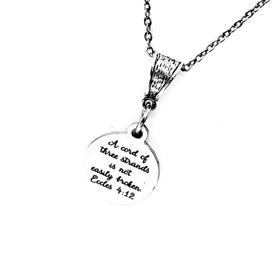 A Cord Of Three Strands Is Not Easily Broken Pendant Necklace, Ecclesiastes 4 12 Charm, Wedding Jewelry, Christian Marriage, Faith Quotes