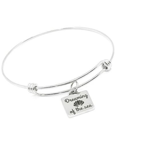 Dreaming Of The Sea Stainless Steel Bracelet With 19mm Square Charm, Beach Lover Jewelry Ocean Inspired Gift For Her Nautical Summer Style