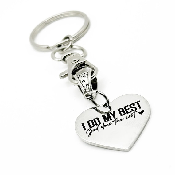 I Do My Best God Does The Rest Keychain Stainless Steel Engraved Heart Charm Inspirational Christian Gift Religious Faith Jewelry