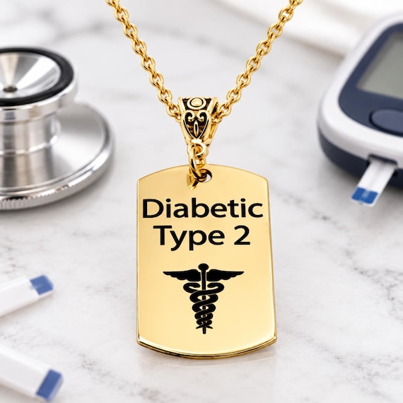 Diabetic Type 2 Goldtone DogTag Necklace