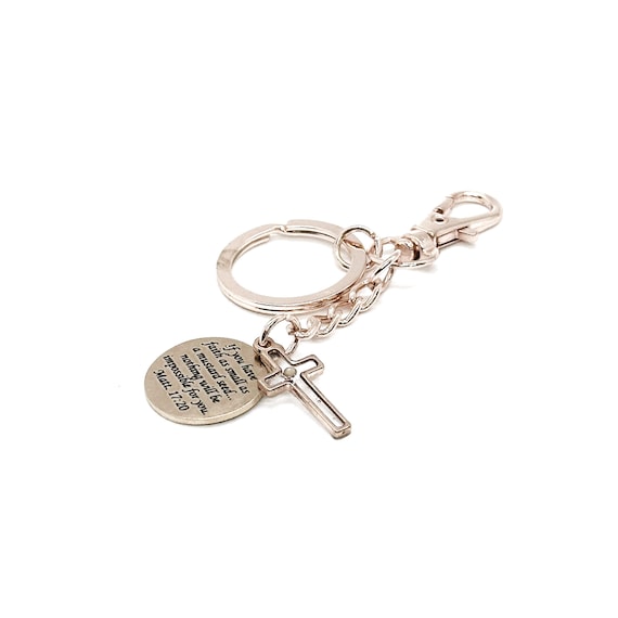 Mustard Seed Scripture And Cross Rose Goldtone Key Chain, Mustard Seed Faith, Christian Gifts, Matthew 17 20, Encouraging Gifts, Believer