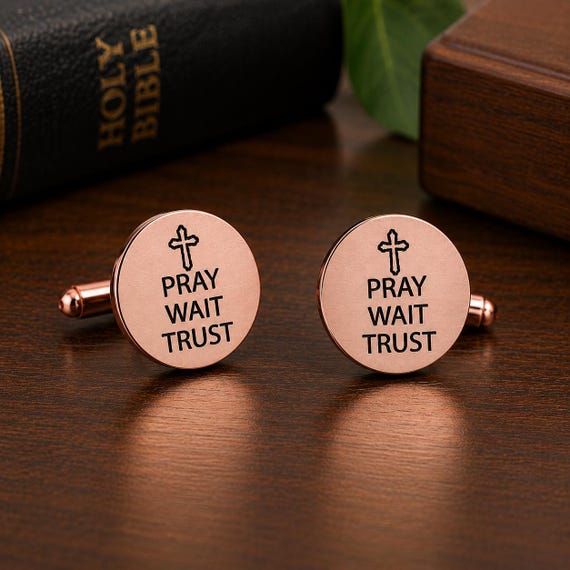 Pray Wait Trust Rose Goldtone Cuff Links